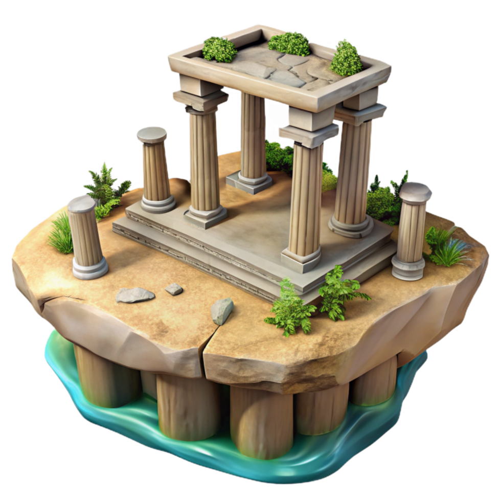 impressive traditional Island with Ancient Ruins Isolated Element high resolution png