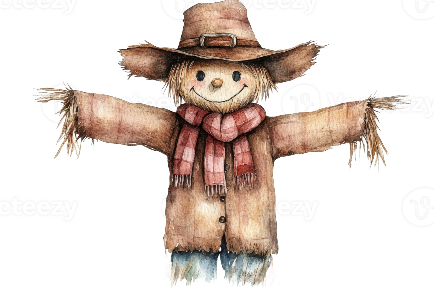 Colorful straw scarecrow with a smiling face png