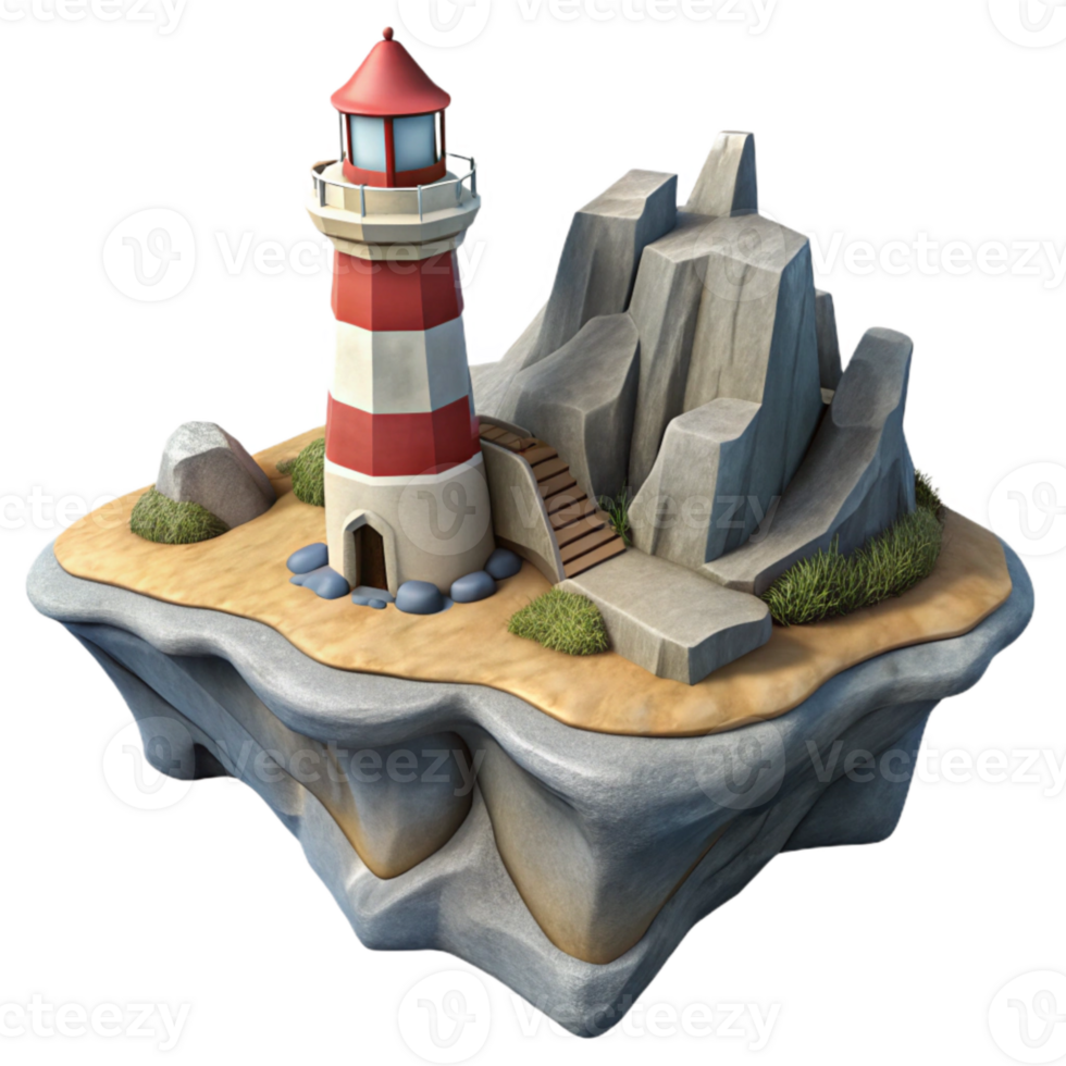 elegant creative Island with Lighthouse and Cliffside Path Isolated genuine png