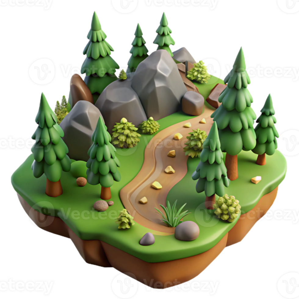 beautiful minimalist Island with Lush Forest and Hiking Trails Isolated premium png