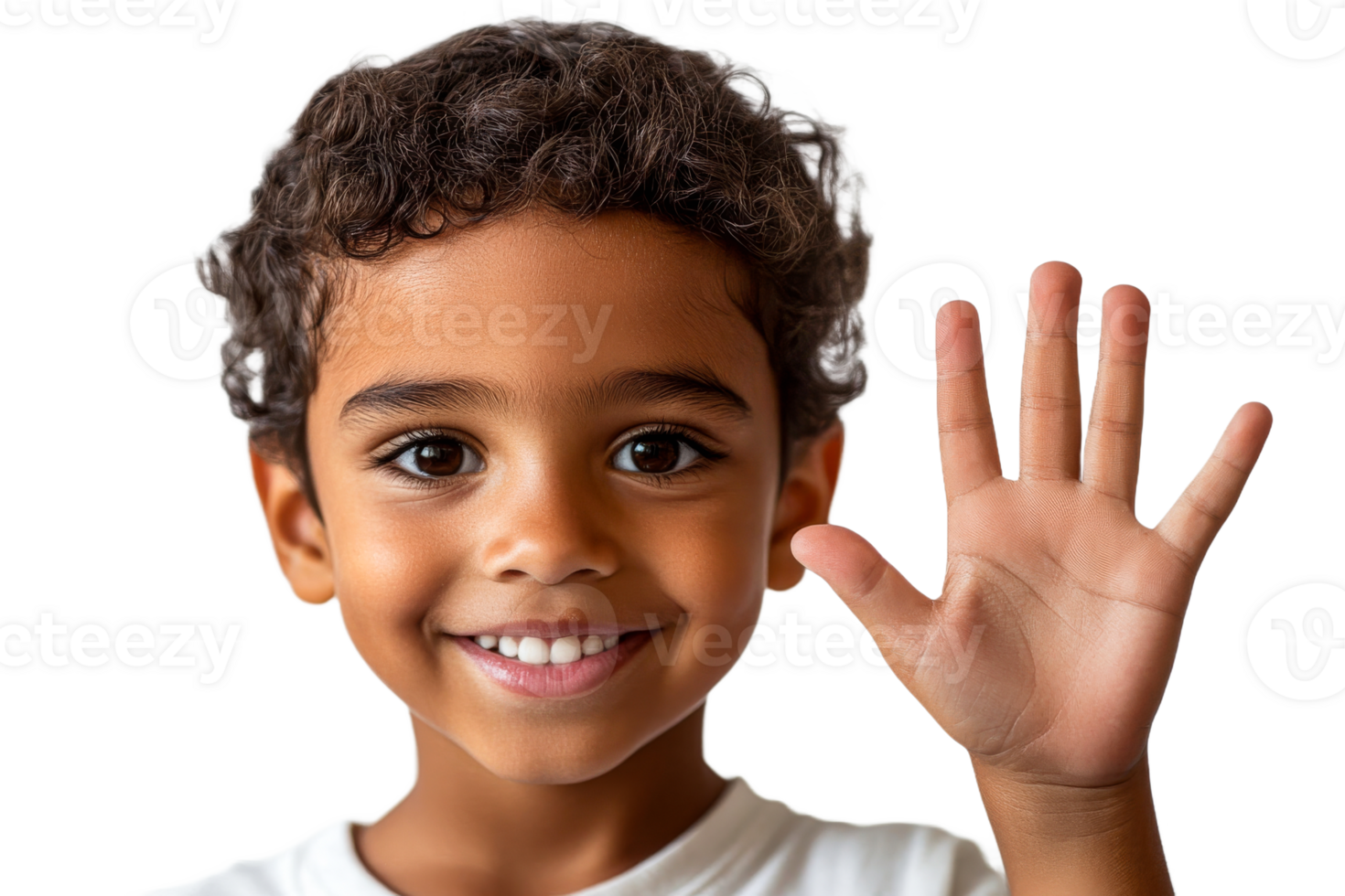 Smiling boy waving hello with bright expression png