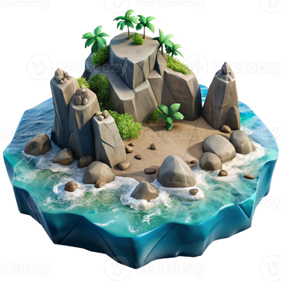 wonderful modern Island with Rocky Coastline and Crashing Waves Cutout high resolution png