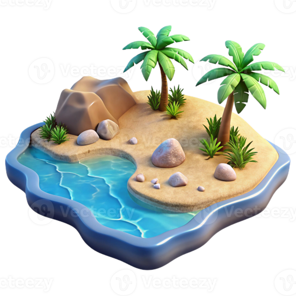 serene vintage Island with Sandy Beach and Clear Water Cutout Element png