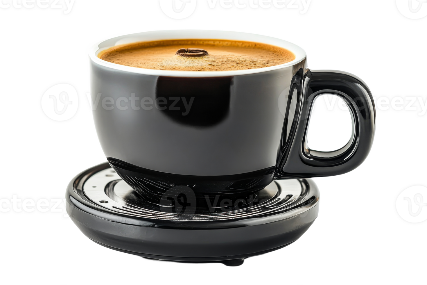 Hot coffee served in a sleek black cup png