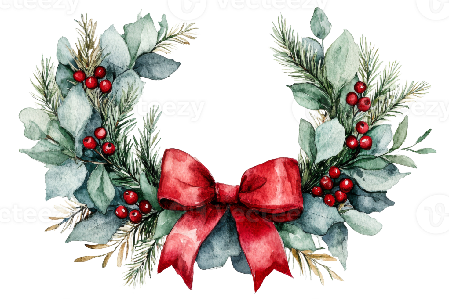 Holiday wreath with greenery and berries png