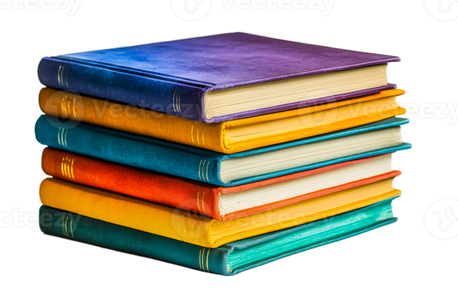 Colorful stacked books in various hues on display png