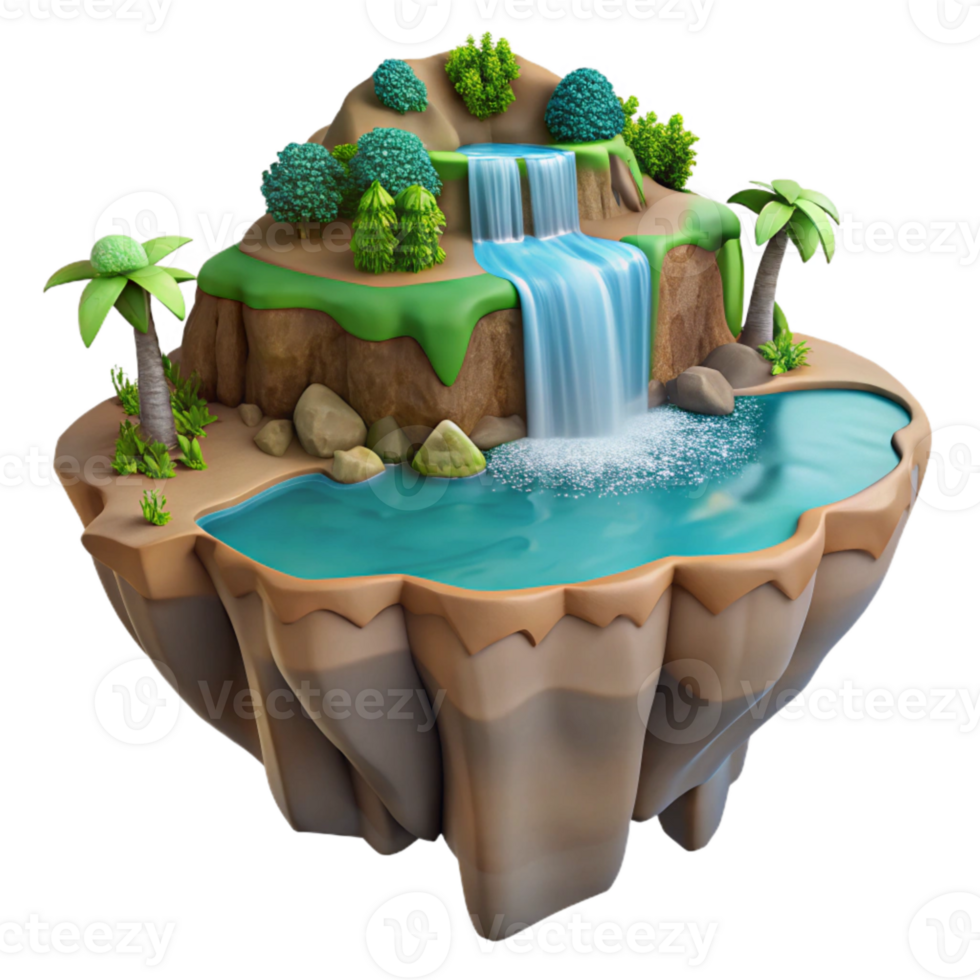 impressive modern Island with Waterfall Cascading Down Cliffs Cutout high resolution png