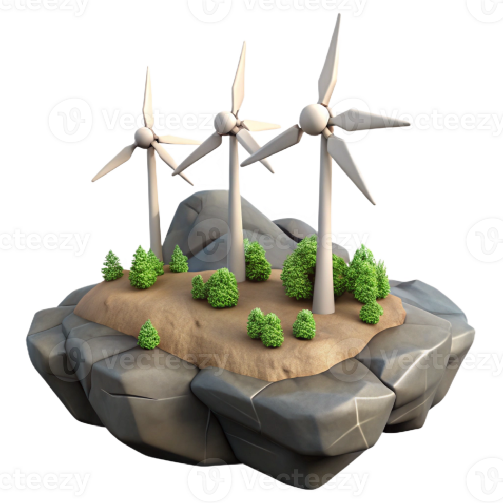 beautiful abstract Island with Wind Turbines Isolated Element genuine png