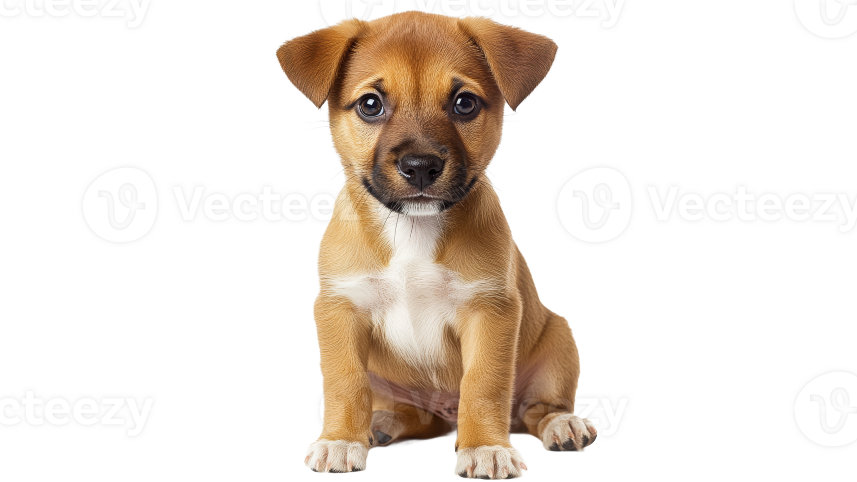 Cute puppy sitting with curious expression on transparent background png