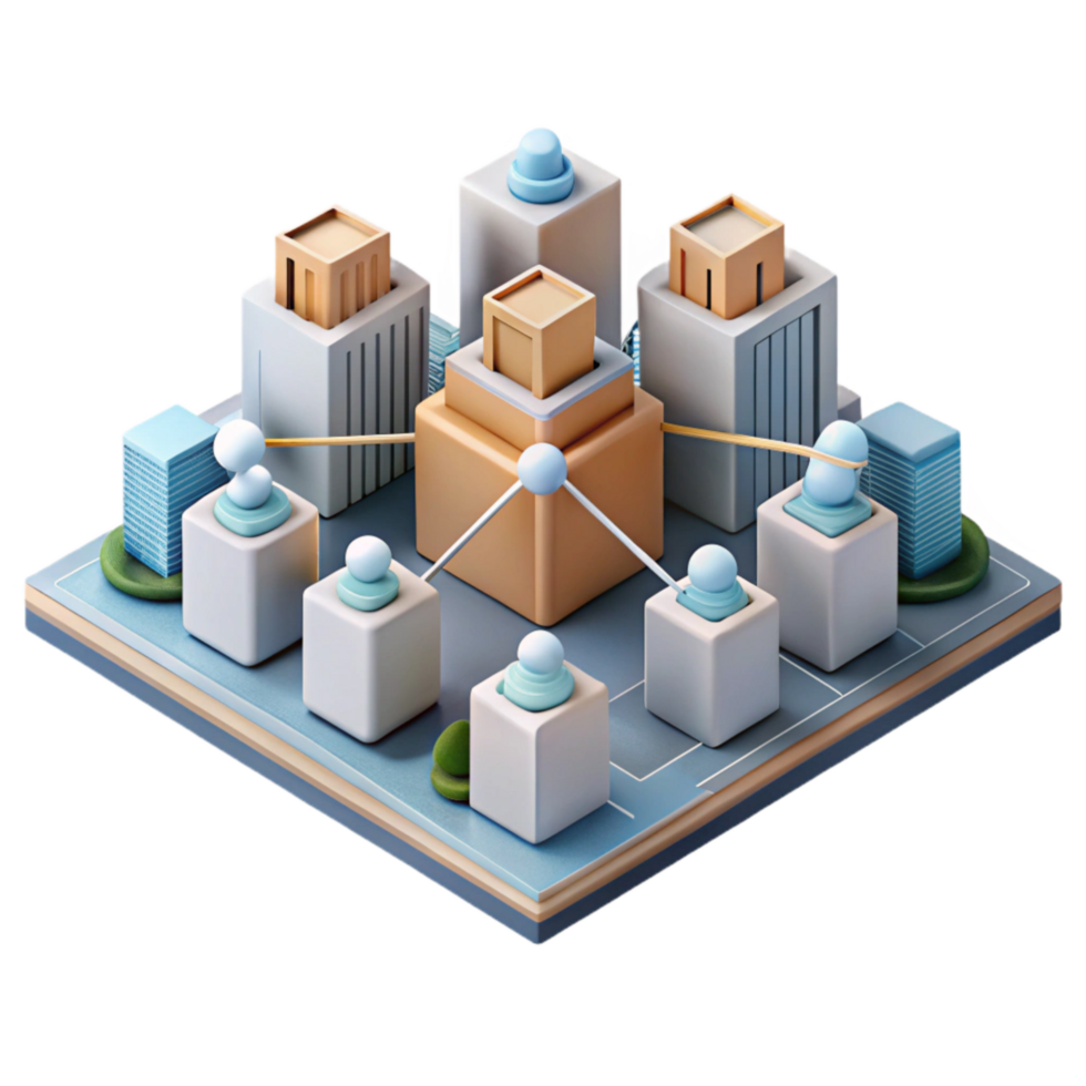vibrant traditional Isometric Cityscape Network Isolated on White high resolution png