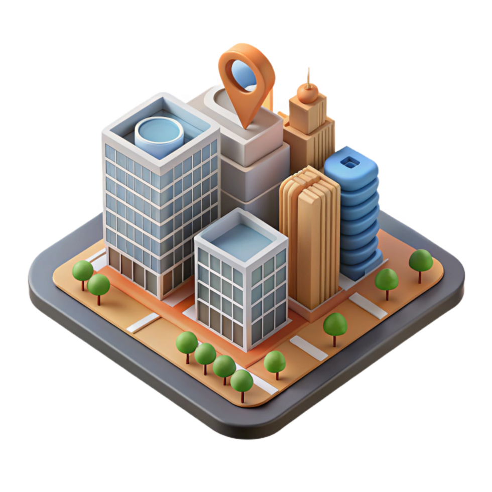 stunning contemporary Isometric Cityscape with Ar Navigation Overlay Isolated Element detailed png