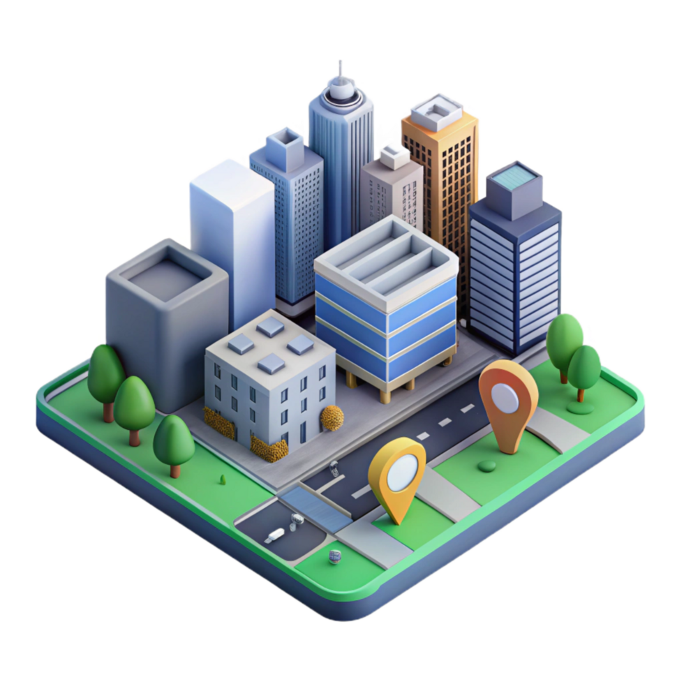vibrant abstract Isometric Cityscape with Ar Navigation Overlay Isolated Element professional png