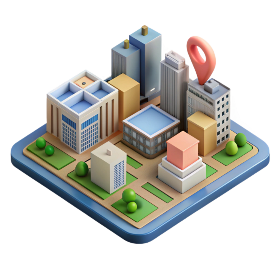 extraordinary vintage Isometric Cityscape with Ar Navigation Overlay Isolated Element authentic png