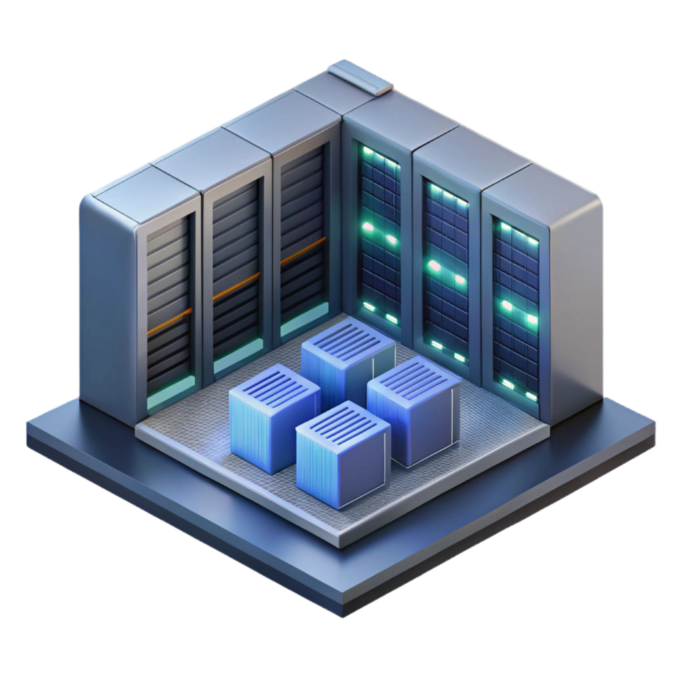 magnificent minimalist Isometric Data Center Server Room Transparent Background authentic png