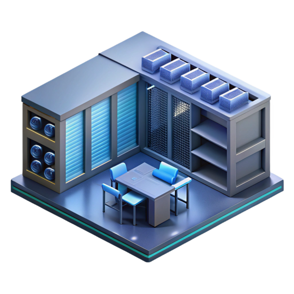 beautiful rustic Isometric Data Center Server Room Transparent Background png