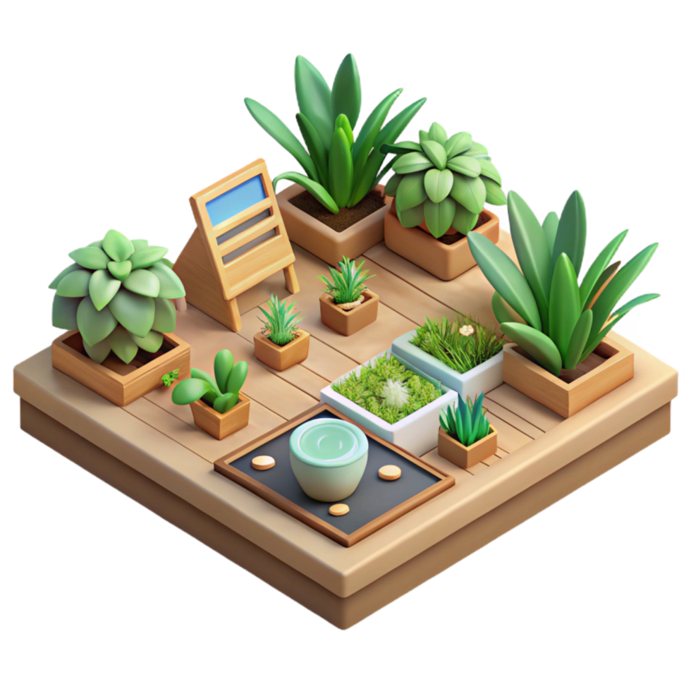 dramatic abstract Isometric Garden with Ar Plant Information Transparent Background premium png