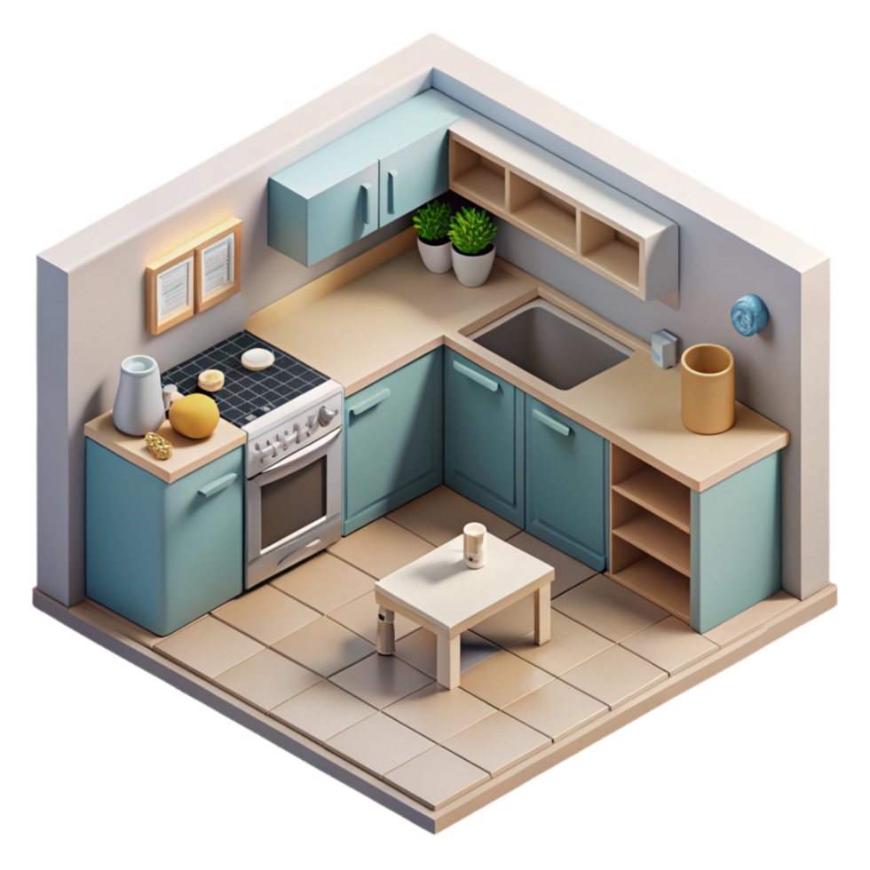 impressive artistic Isometric Kitchen with Ar Appliance Placement Transparent Background high resolution png