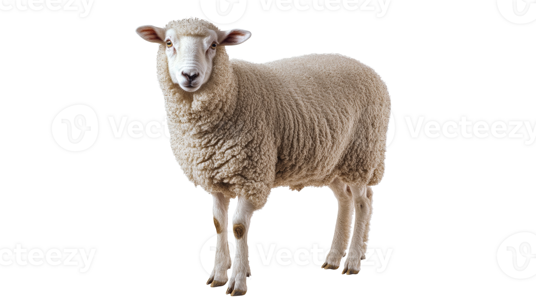 Woolly sheep standing on white backdrop indoors png