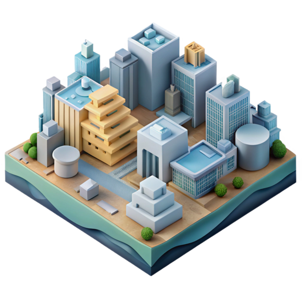 elegant contemporary Isometric Projection of Virtual Cityscape Isolated authentic png