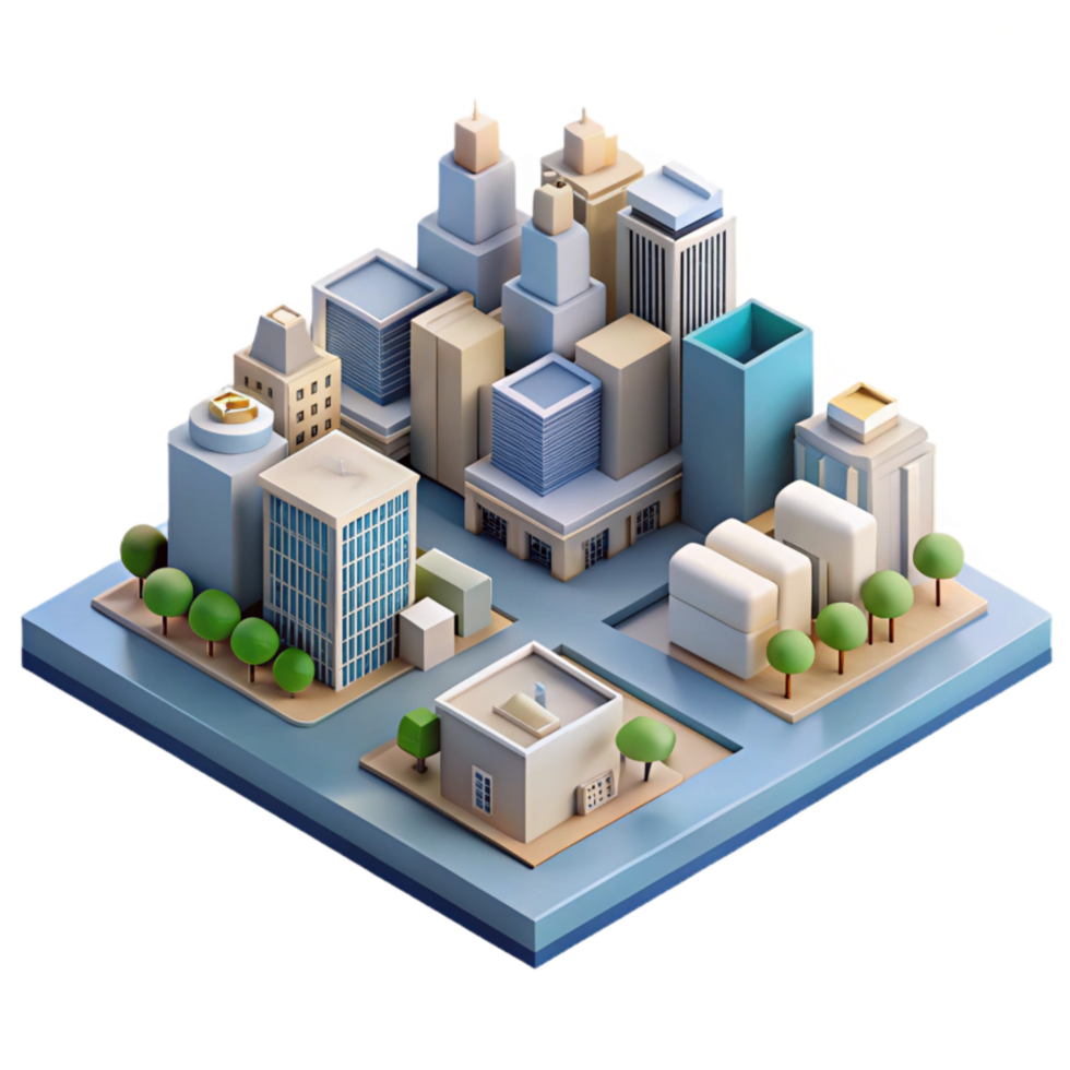 elegant creative Isometric Projection of Virtual Cityscape Isolated png