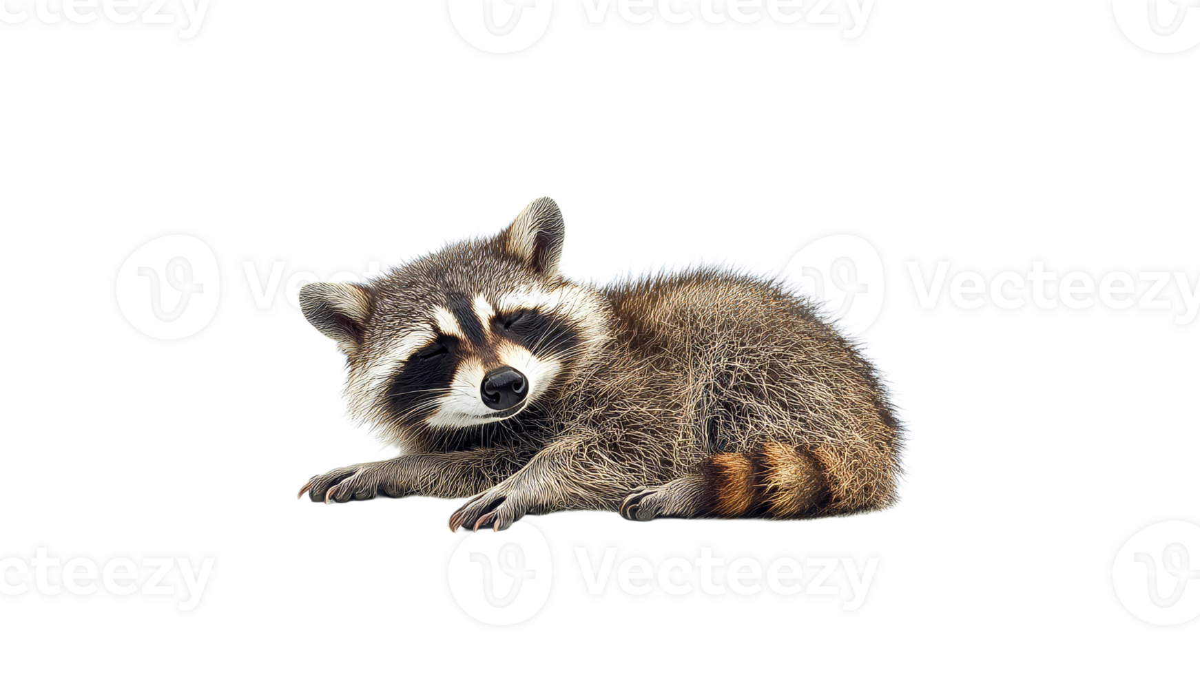 Cute raccoon resting peacefully on a soft surface png