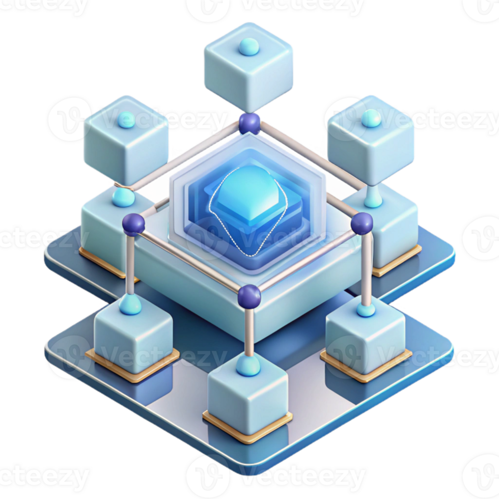 vibrant artistic Isometric Quantum Computing Network Illustration Transparent Background detailed png