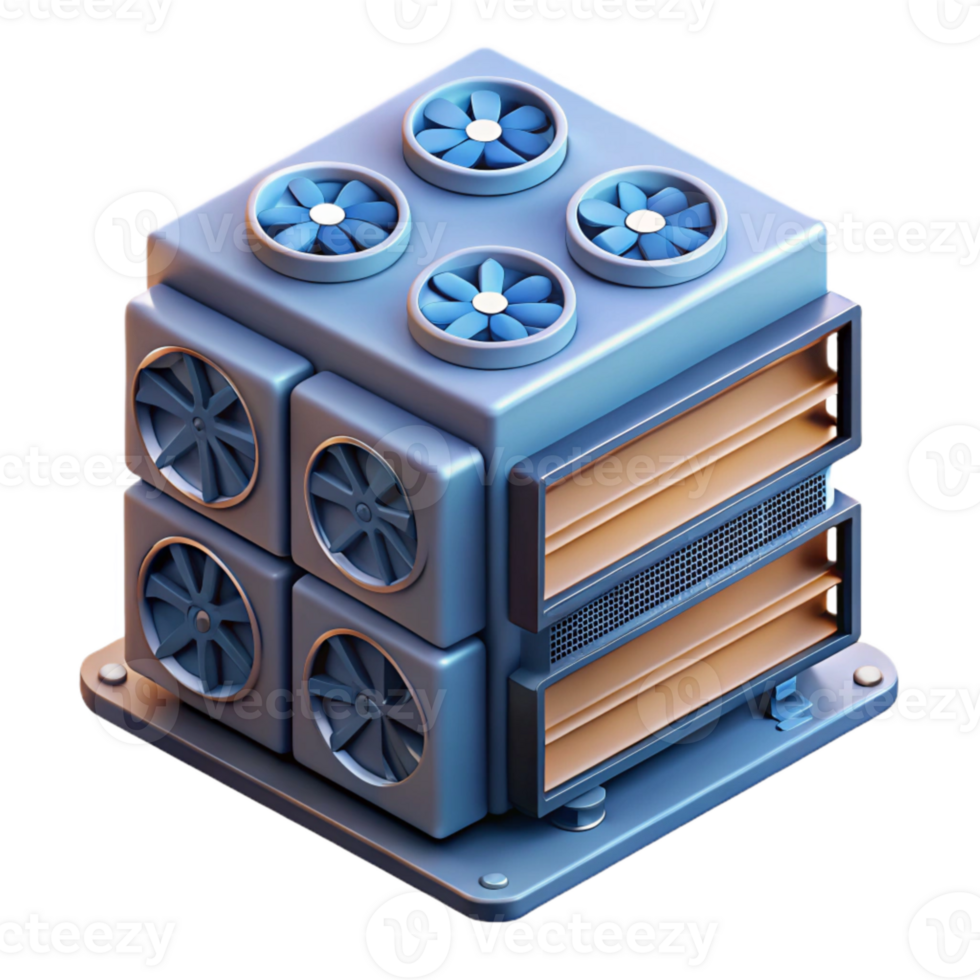 serene modern Isometric Server Rack with Cooling Fans Isolated Element high quality png