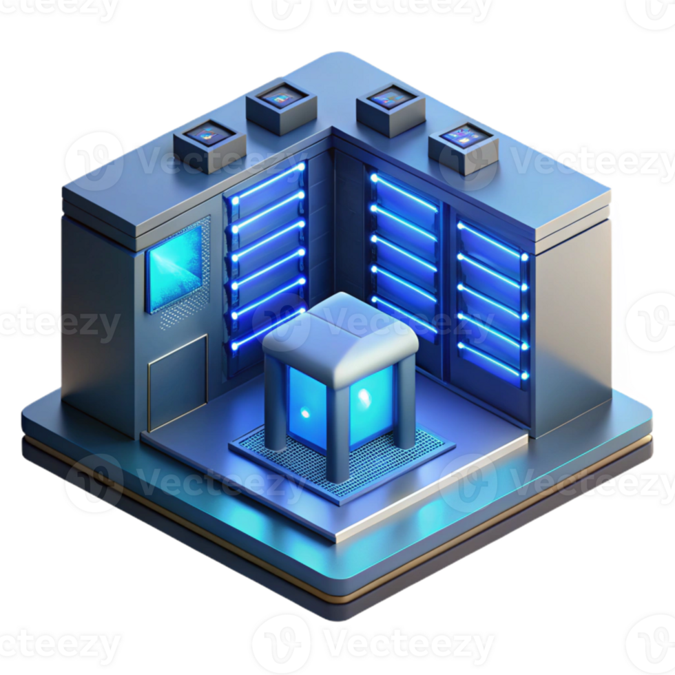 elegant rustic Isometric Server Room Isolated with Blue Lighting authentic png