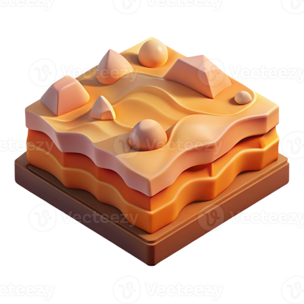 elegant minimalist Isometric Terrain Isolated Element Warm Color Palette detailed png