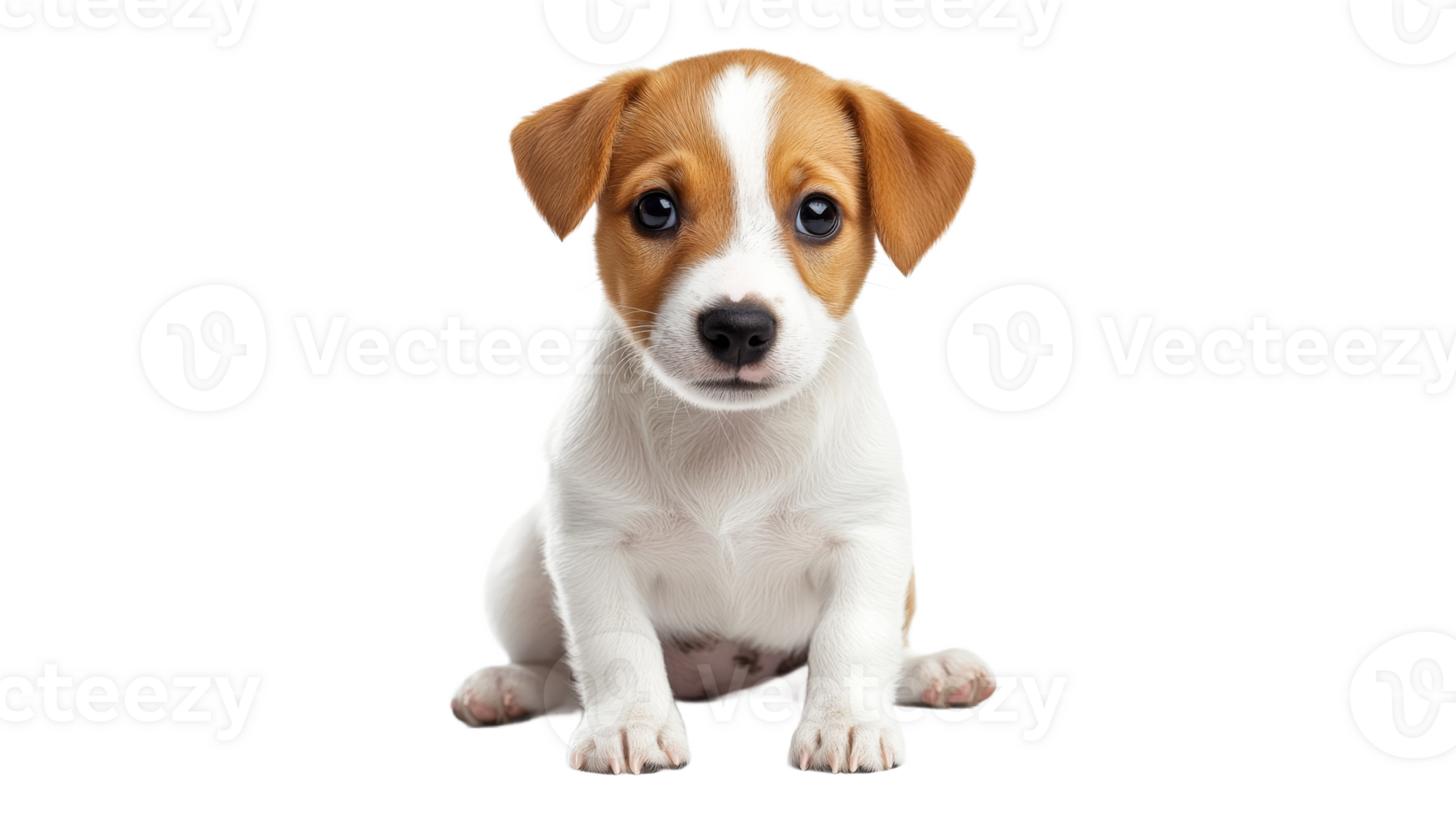 Playful puppy with brown and white fur sitting png