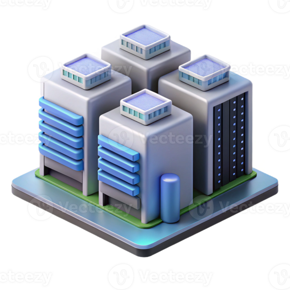 vibrant contemporary Isometric Virtual Data Center with Servers and Racks Isolated detailed png