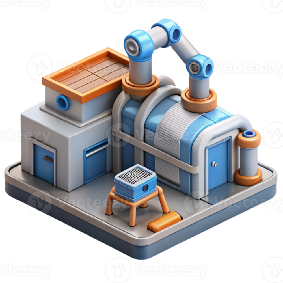elegant creative Isometric Virtual Factory with Robotic Arms Cutout exclusive png