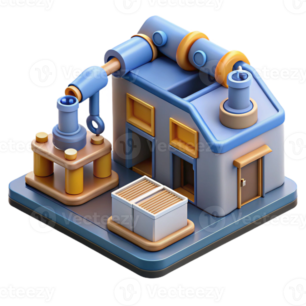 vibrant vintage Isometric Virtual Factory with Robotic Arms Cutout high quality png
