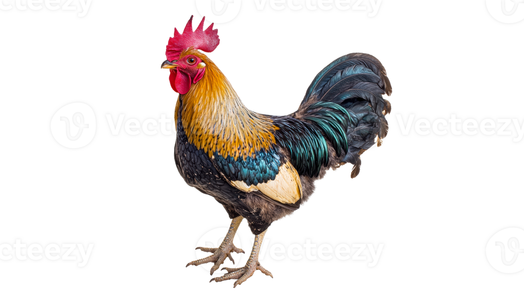 Colorful rooster stands proudly in a relaxed pose png
