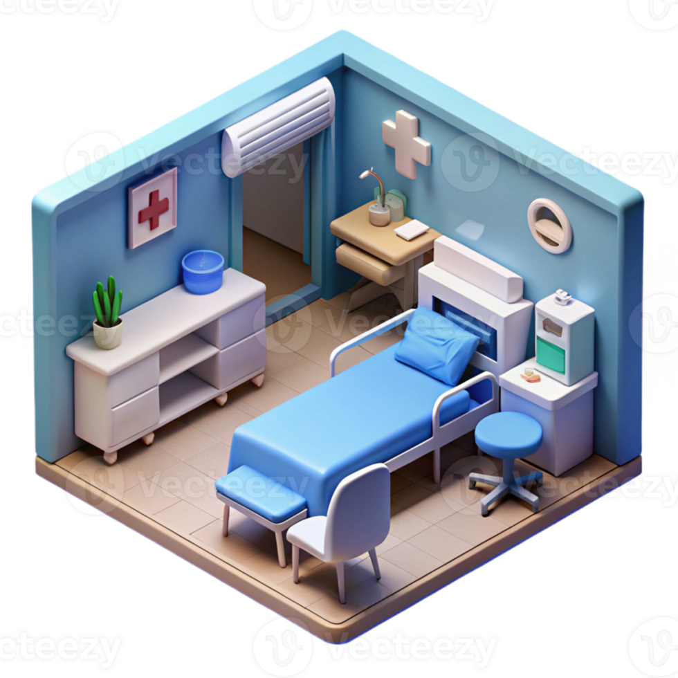 stunning abstract Isometric Virtual Hospital Room with Medical Equipment Isolated high resolution png