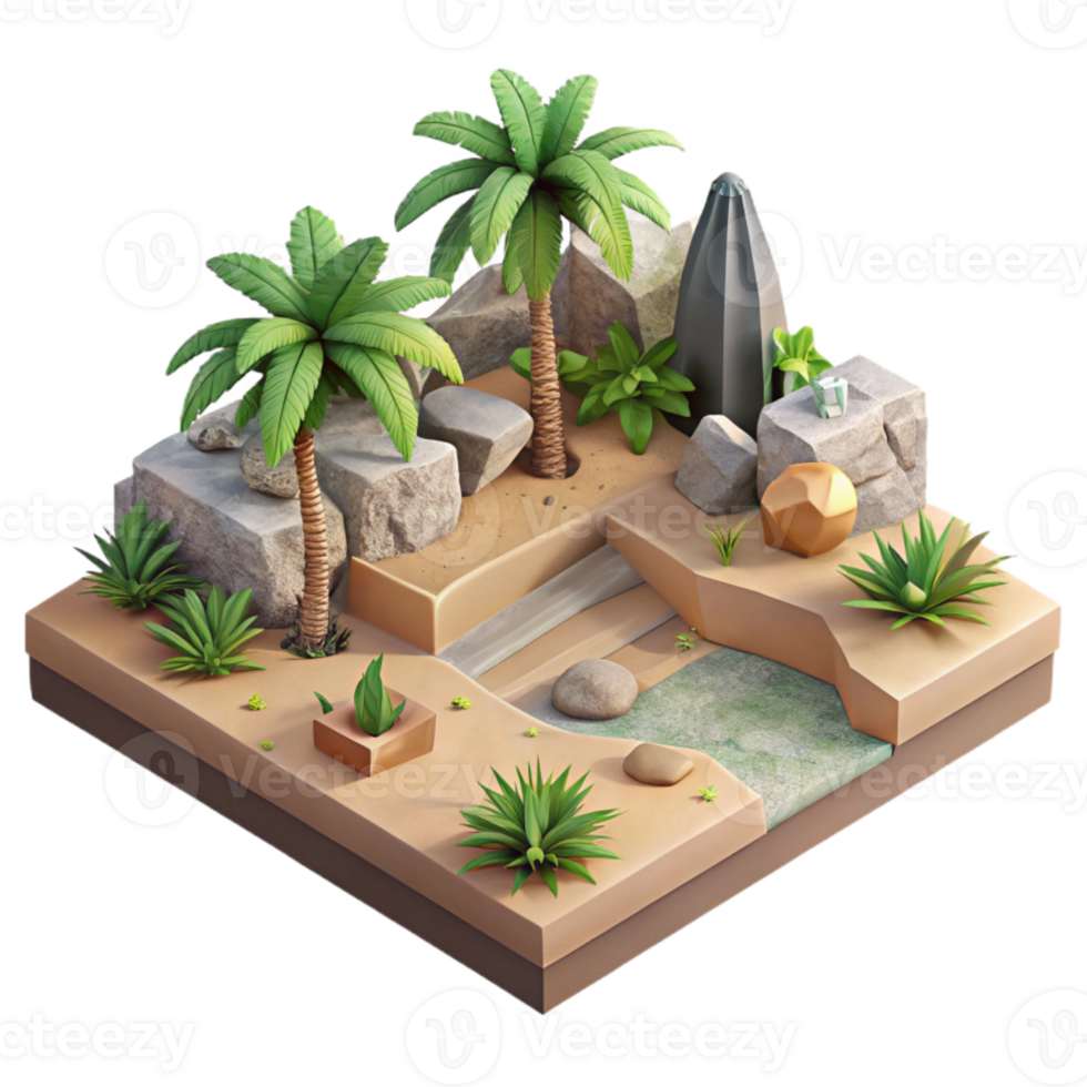impressive minimalist Isometric Virtual Landscape with Customizable Trees and Plants Isolated high resolution png