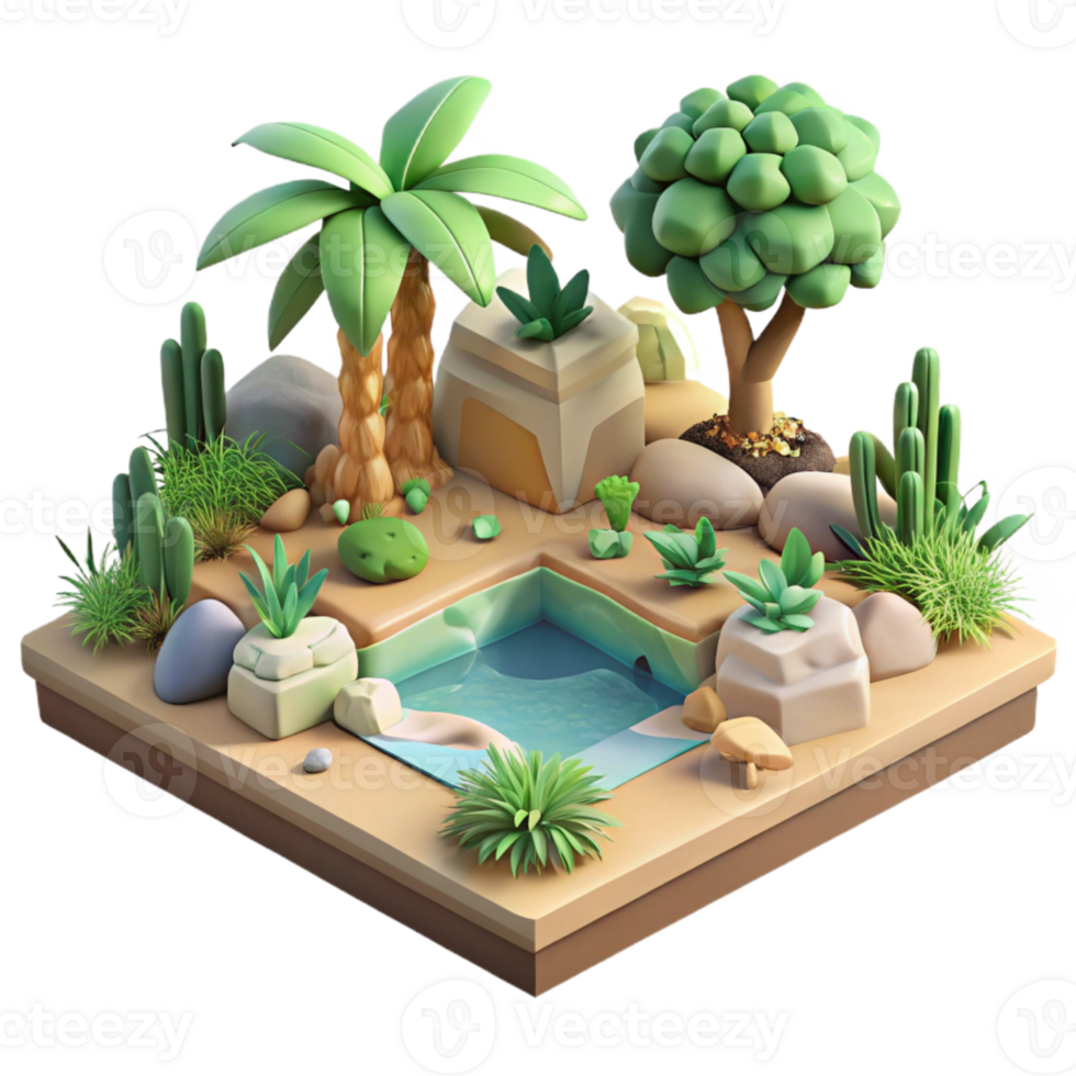 serene rustic Isometric Virtual Landscape with Customizable Trees and Plants Isolated high resolution png