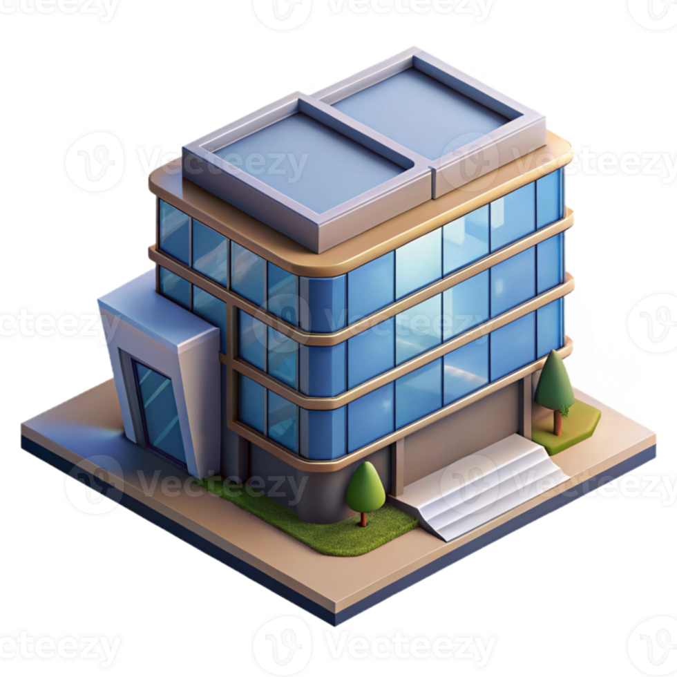 serene contemporary Isometric Virtual Office Building with Modern Architecture Isolated professional png