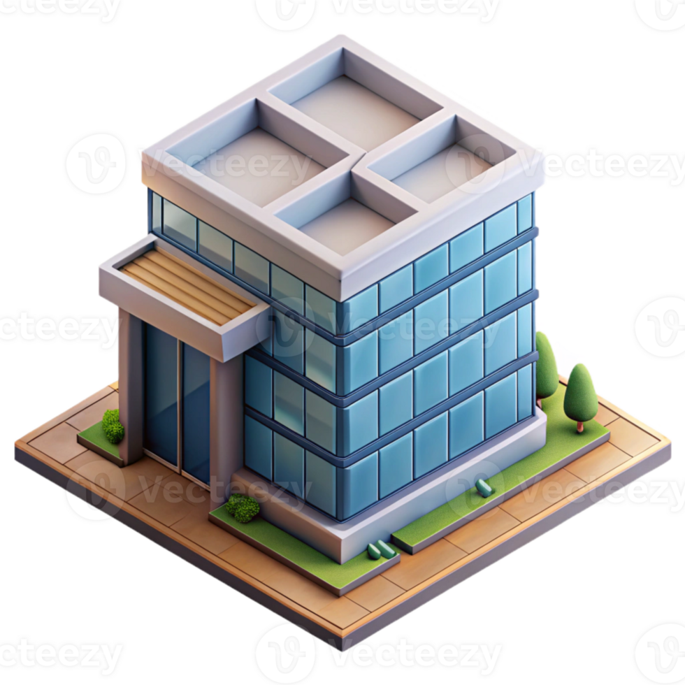 serene rustic Isometric Virtual Office Building with Modern Architecture Isolated detailed png