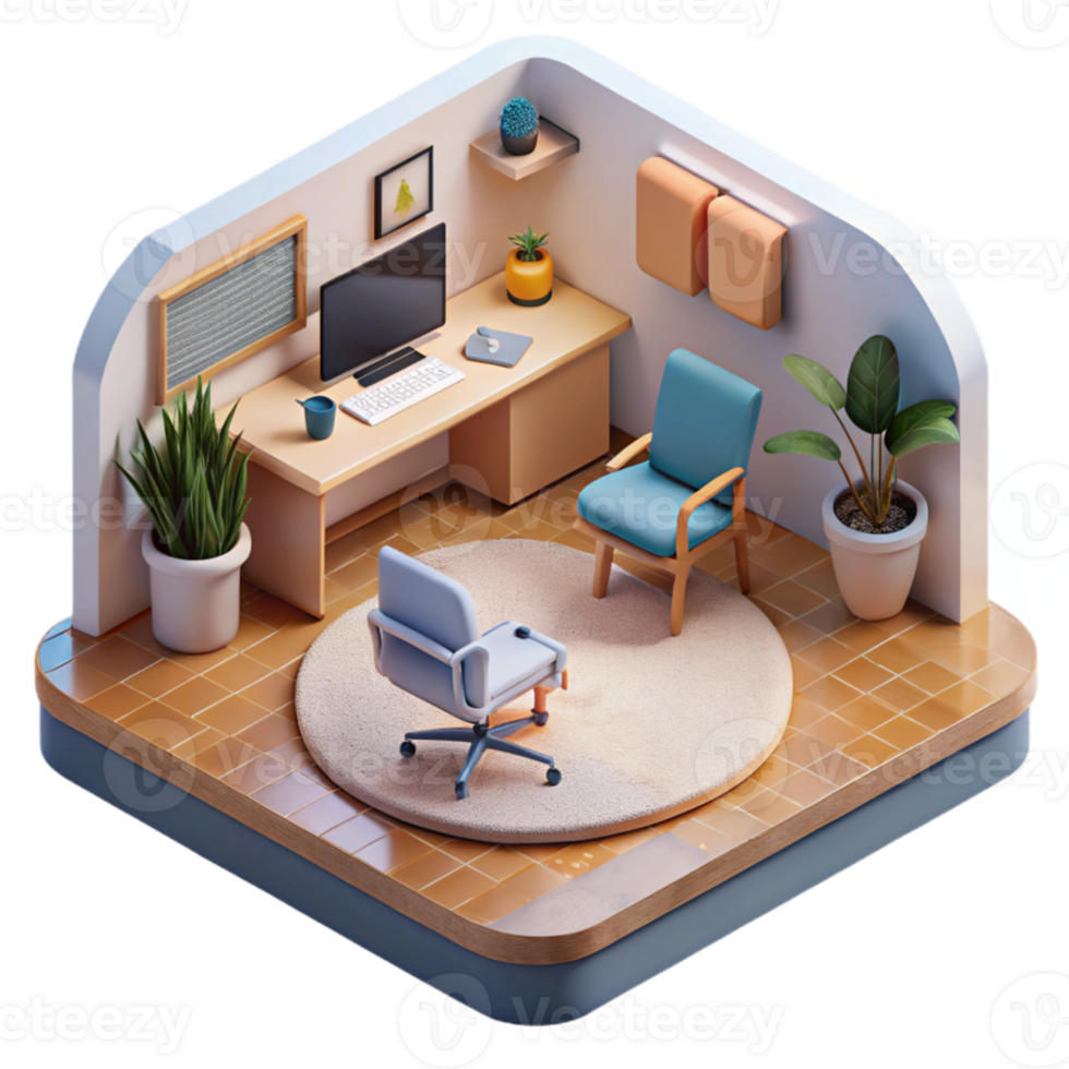 extraordinary contemporary Isometric Virtual Office Space with Desk Isolated original png