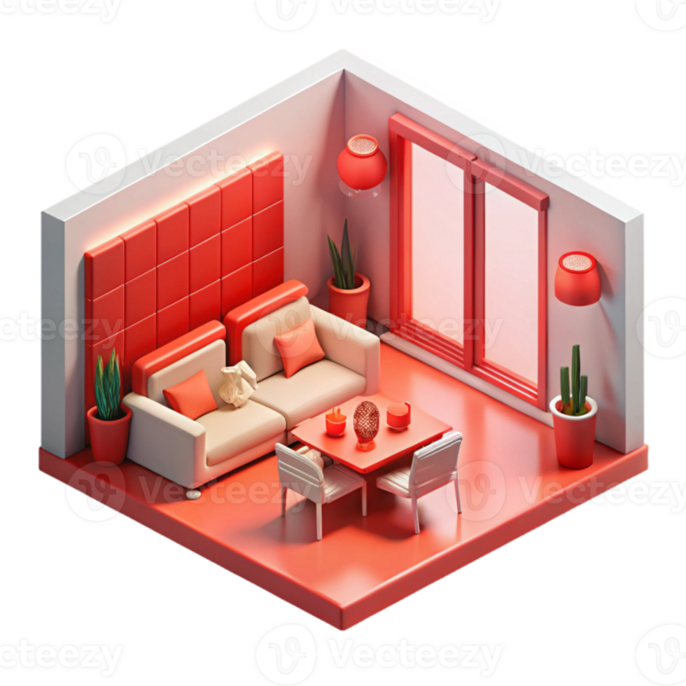 magnificent abstract Isometric Virtual Room with Red Accents Transparent high quality png