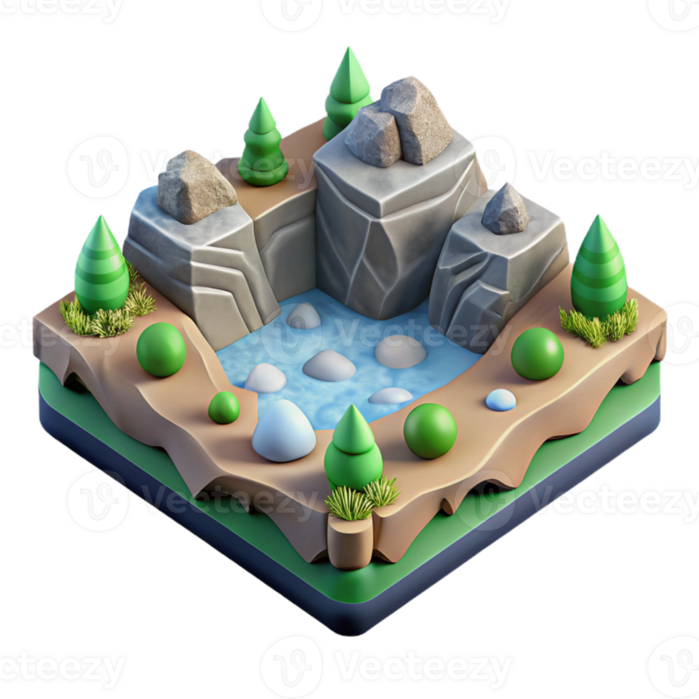 dramatic contemporary Isometric Virtual World Terrain Editor Isolated Element detailed png