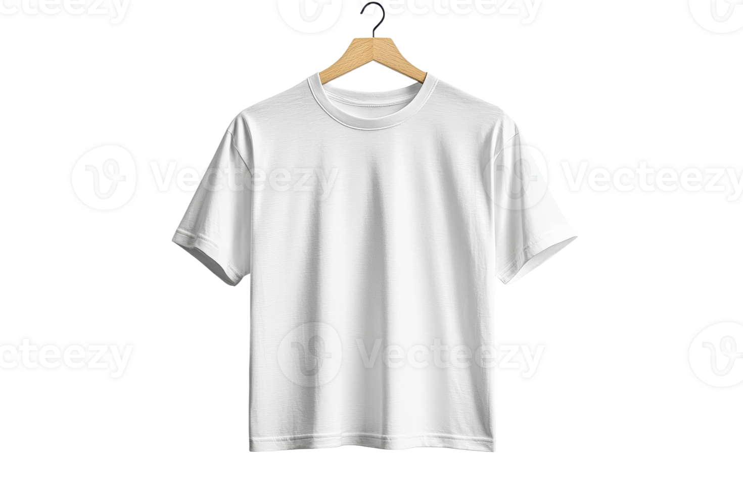 Plain white t shirt displayed on hanger in studio png