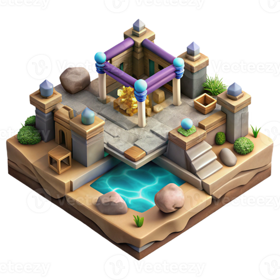 serene artistic Isometric Virtual World with Customizable Terrain Isolated professional png