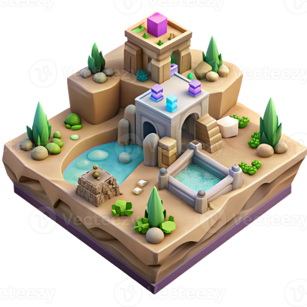 impressive artistic Isometric Virtual World with Customizable Terrain Isolated professional png