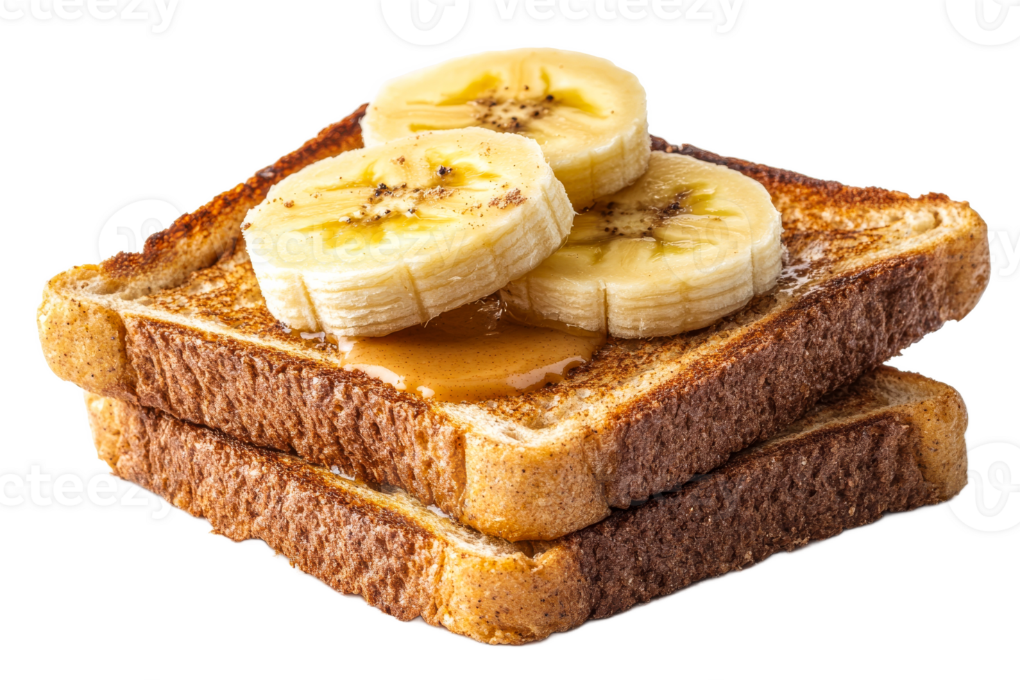 Warm banana topped French toast stacks png