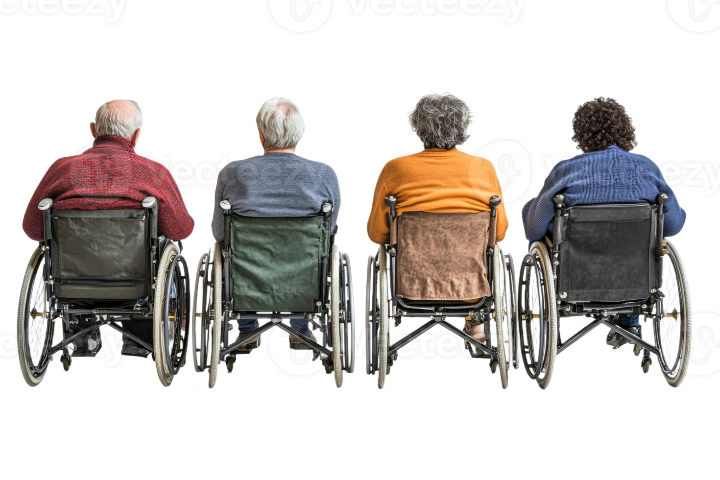 Seniors in wheelchairs, side by side png
