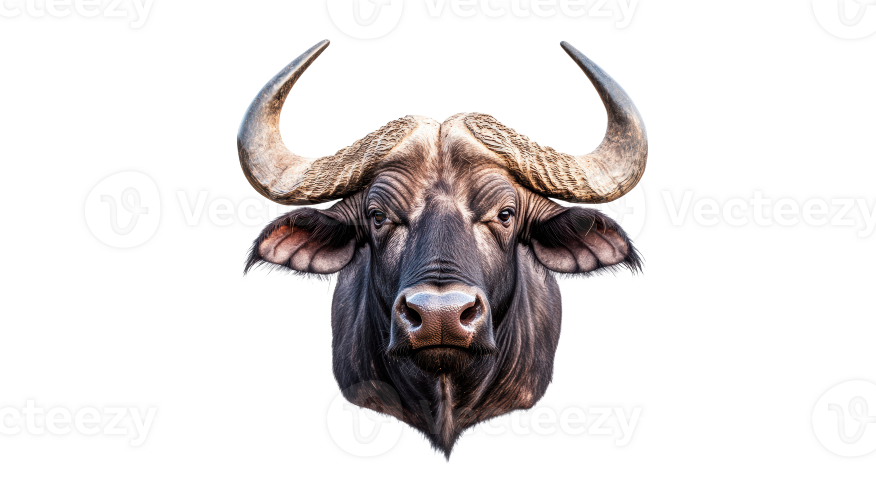 Buffalo head close up with distinct features png