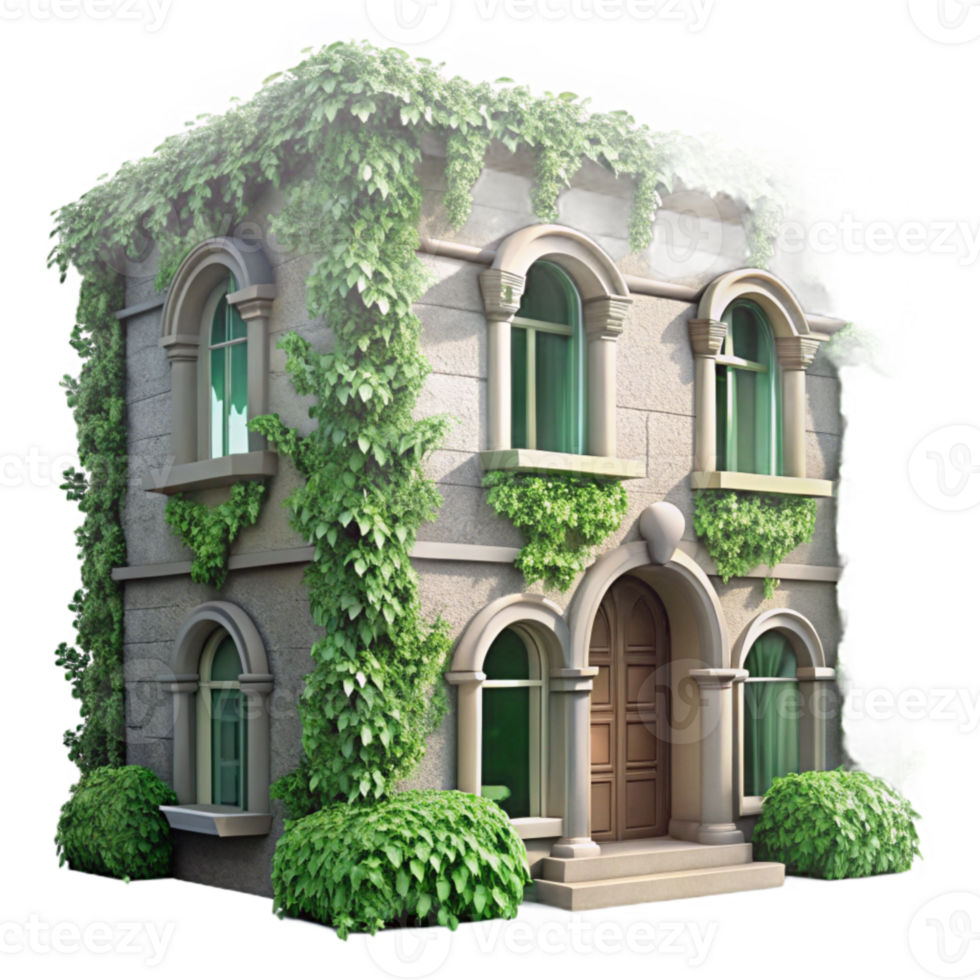 elegant rustic Ivy Covered Building Facade Cutout Isolated Element png