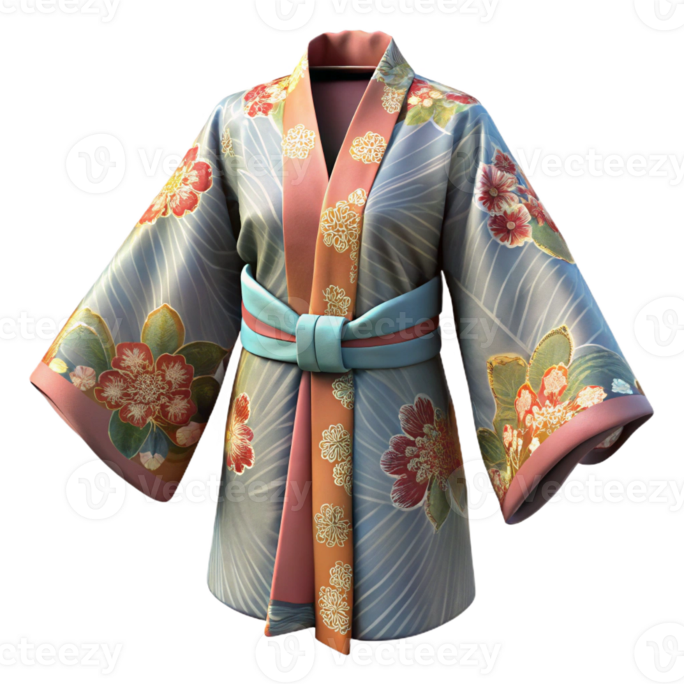 serene vintage Japanese Kimono Isolated with Floral Pattern Transparent Background high quality png